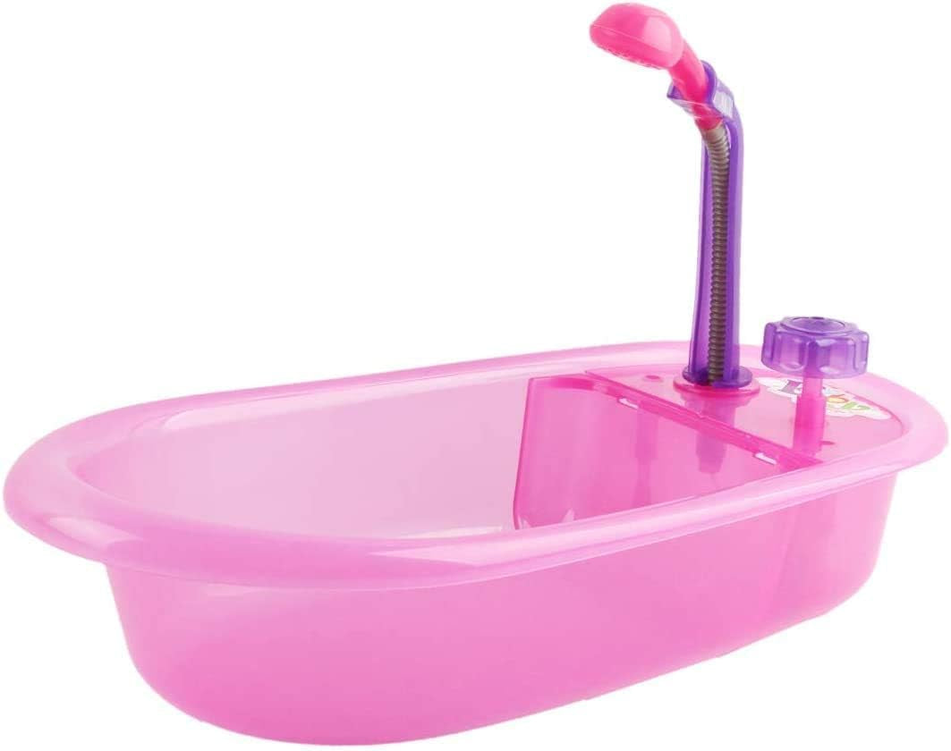 Set cădiță de baie pentru păpuși deAO, păpușă interactivă de 33 cm, baie pentru păpuși, set de joacă pentru păpuși cu suzetă, haine pentru păpuși, halat de baie, scutece pentru păpuși, cadă și spray de duș funcțional