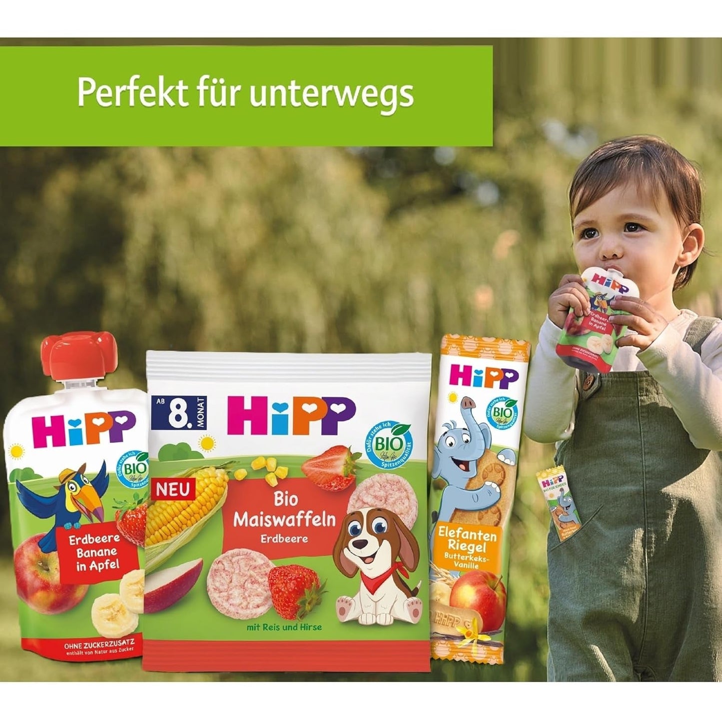 Pliculețe HiPP Organic Fruit Plus cu rodie și acerola în amestec de măr și zmeură - Ben Beagle (8 x 100g), de la 1 an, piure de fructe 100%, fără zahăr adăugat, vegan, de cea mai bună calitate organică