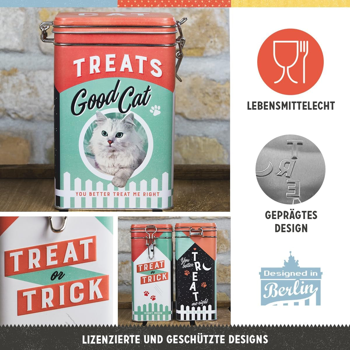 Nostalgic-Art Cutie cu aromă retro, 1,3 l, Good Cat Treats - idee de cadou pentru proprietarii de pisici, în design vintage, în design vintage Cutii depozitare alimente Naty Shop