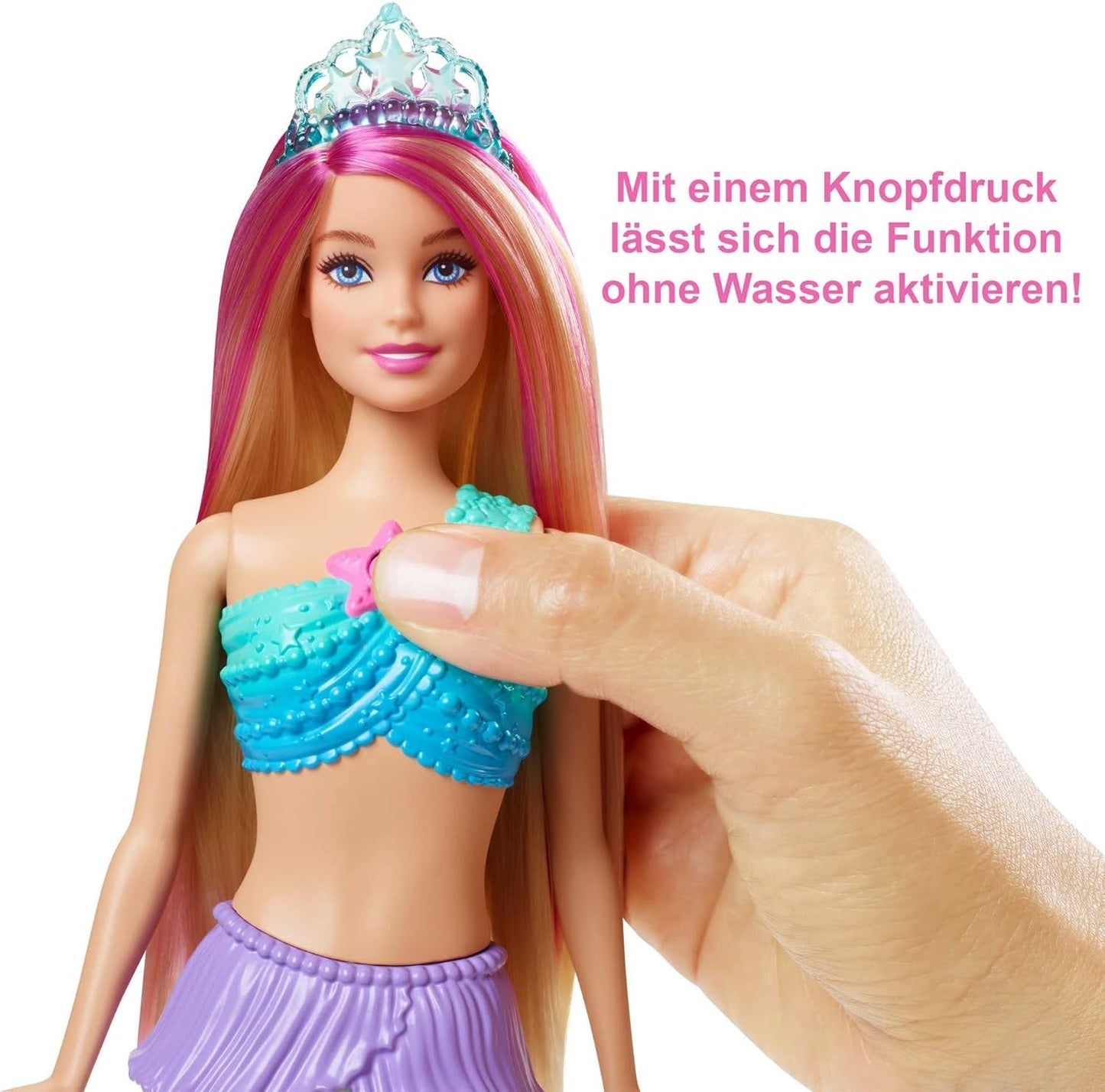 Barbie Dreamtopia Păpușă Sirenă Magică cu Lumină și Păr Blond, Păpușă Barbie cu Coadă de Sirenă, Potrivită ca și Cadou pentru Copii de la 3 Ani în sus, HDJ36