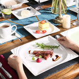 MALACASA, Seria Monica, Set de veselă pentru 12 persoane, Porțelan alb-crem, Serviciu combinat cu 12 cești de cafea, 12 farfurioare, 12 farfurii de desert, 12 farfurii de sumă și 12 farfurii de cină