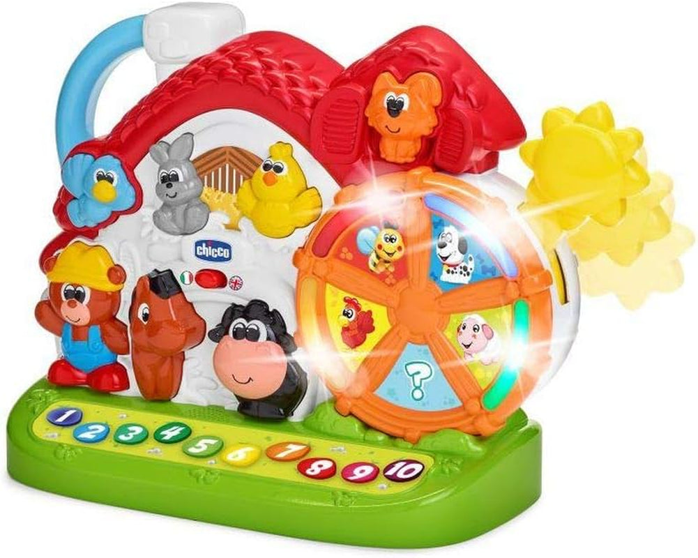 Chicco Talking Farm Jucărie pentru copii bilingvă italiană/engleză cu animale, lumini și sunete, 3 opțiuni de joc, jucărie electronică de învățare - Jucărie pentru copii 1-4 ani Jucarii Bebe Naty Shop Noua fermă vorbitoare