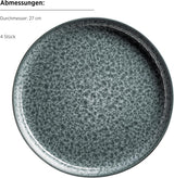 MÄSER 934110 Seria Filippa, Set de veselă din ceramică pentru 4 persoane, Set de veselă modern combinat cu 16 piese; Farfurii, boluri și căni cu glazură reactivă în verde și negru, Gresie, Verde