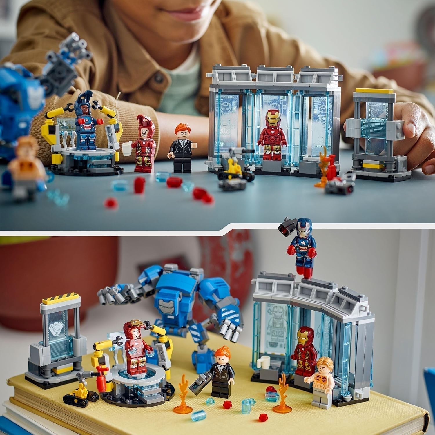 LEGO Marvel Laboratorul lui Iron Man: Sala armurii - jucărie de supererou cu o figură Mech, 5 minifigurine, inclusiv Aldrich Killian - cadou Avengers pentru băieți și fete cu vârsta de 8+ 76315 Seturi de constructie Besuche den LEGO-Store
