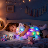 Pisică de pluș muzicală cu LED, jucărie cântătoare luminoasă, Mama Pisică cu 3 pisoi în burtă, cântec de leagăn animat, jucărie liniștitoare pentru mame, copii, fete mici, curcubeu, 45 cm