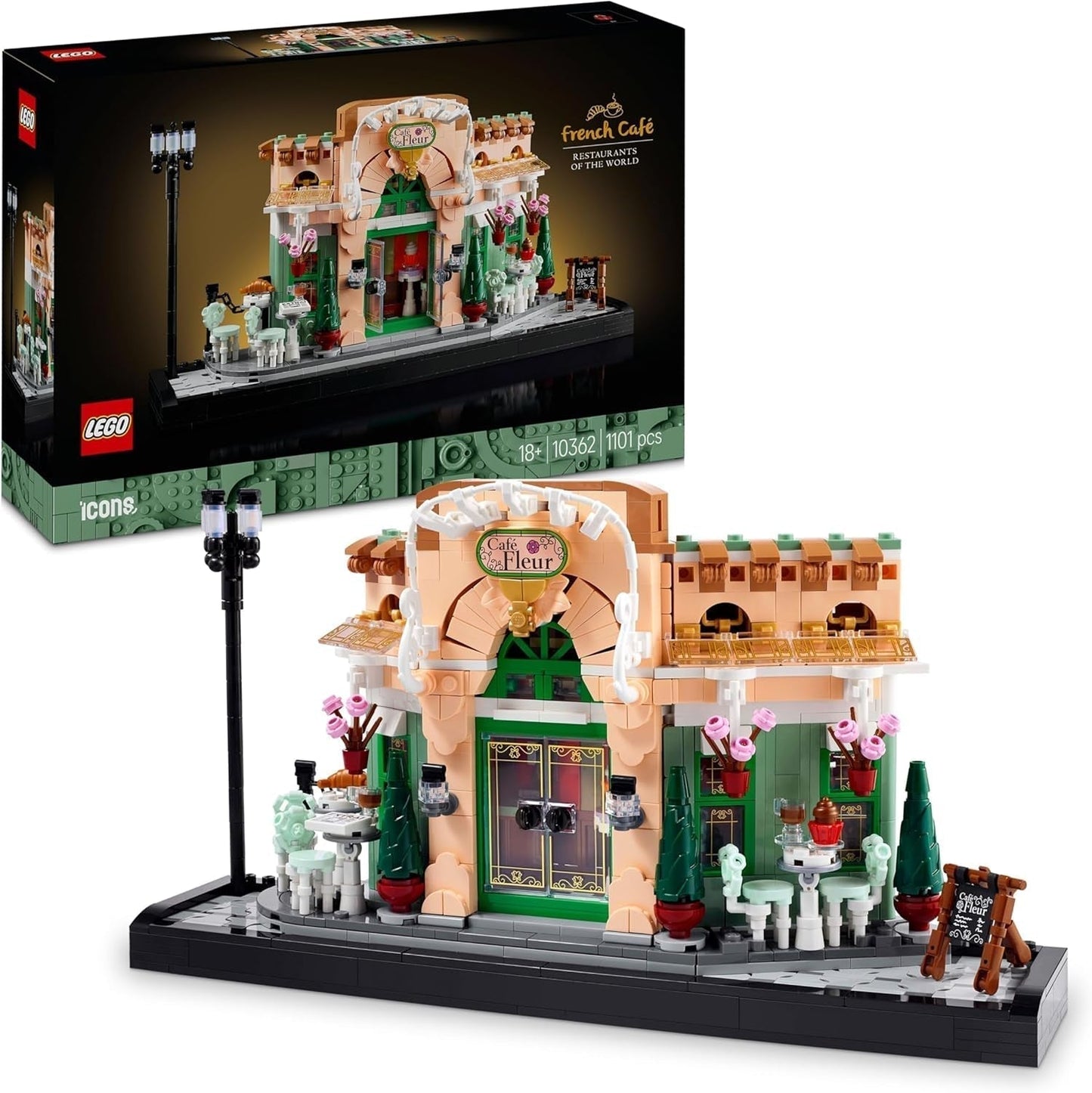 LEGO Icons French Café - Decorațiuni pentru sufragerie sau birou - Set de construcție pentru adulți, inclusiv fațadă pitorească, ghivece de flori suspendate și scaune - Cadou pentru bărbați și femei 10362 Seturi de constructie Besuche den LEGO-Store Titlu implicit