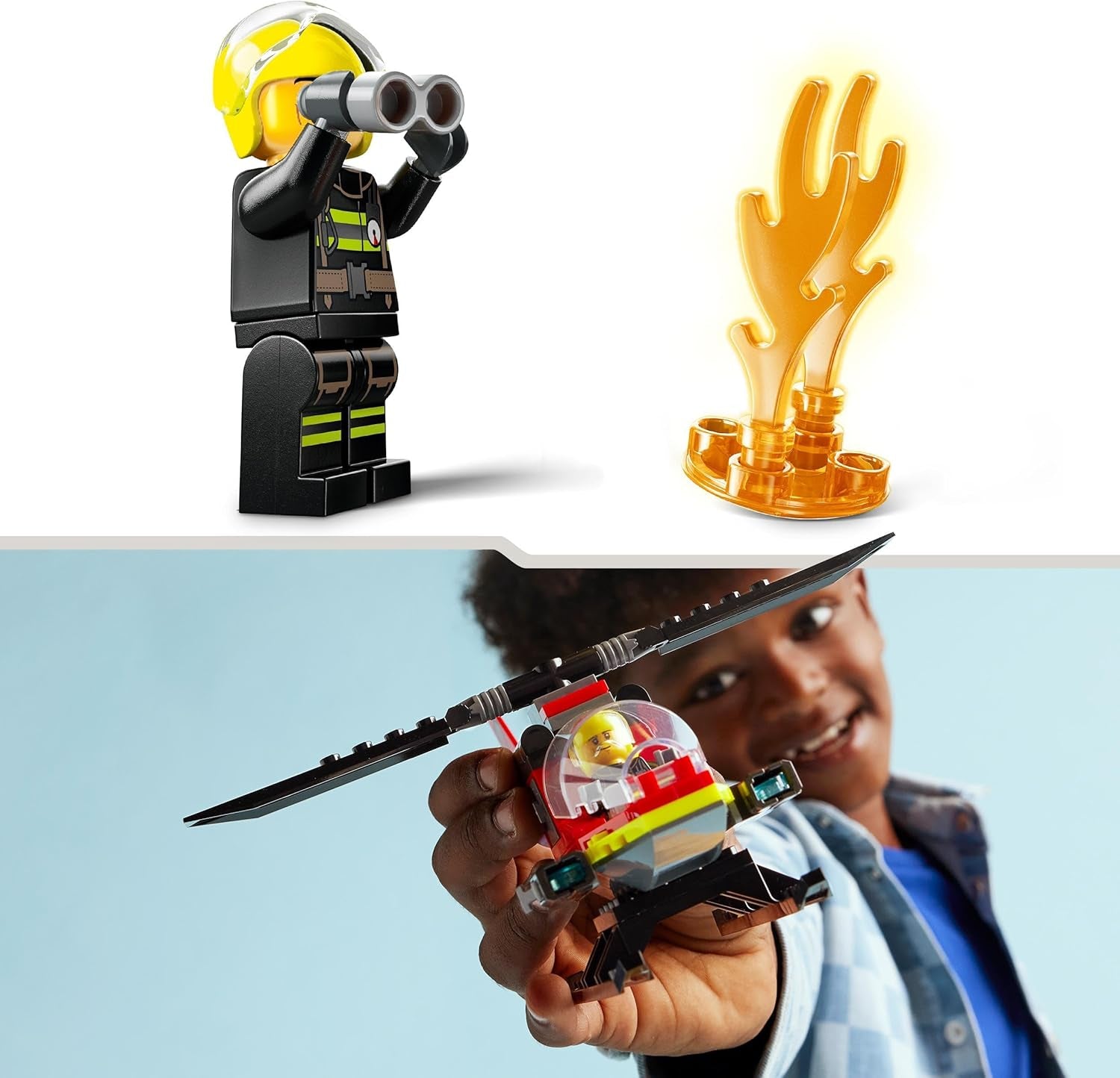 LEGO City Fire Brigade Helicopter, set cu jucărie elicopter și figurină pilot, elicopter de pompieri pentru o experiență de joc imaginativă, cadou pentru copii, băieți și fete de la 5 ani 60411 Seturi de constructie Besuche den LEGO-Store