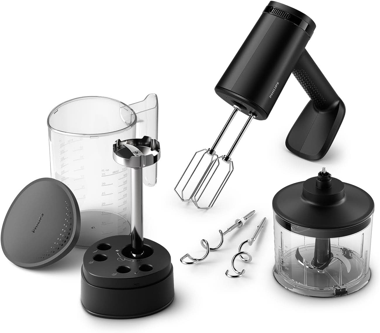 Philips Handmixer, 450 W, 5 Geschwindigkeiten plus Turbo, Weiß/Grau (HR3741/00) Bucatarie Naty Shop 3-In1 Handmixer, Pürierstab, Zerkleinerer