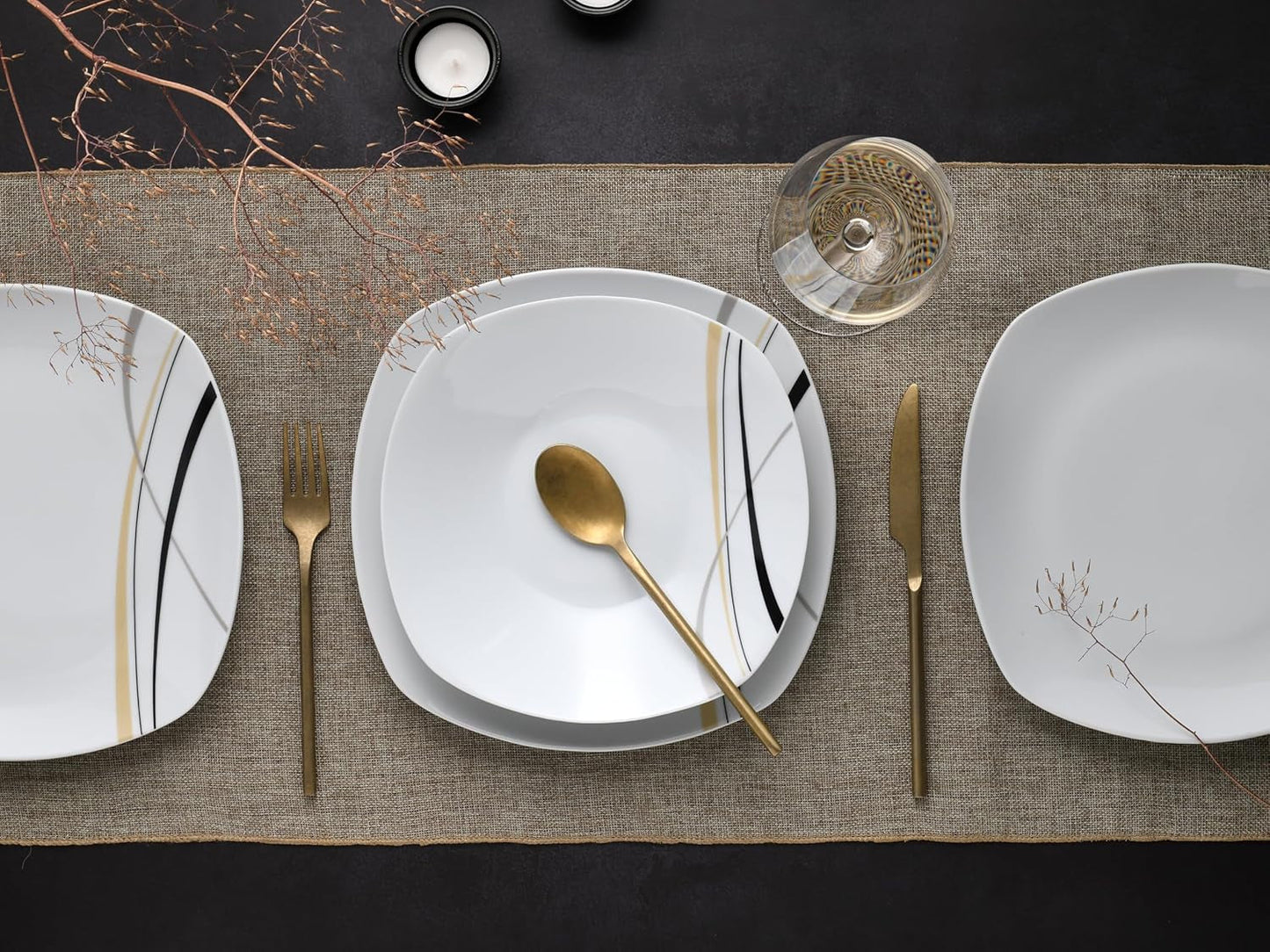 CreaTable, 24029, seria Square City Line, set de veselă din porțelan pentru 6 persoane, 12 piese, potrivit pentru mașina de spălat vase și cuptorul cu microunde, producție de calitate
