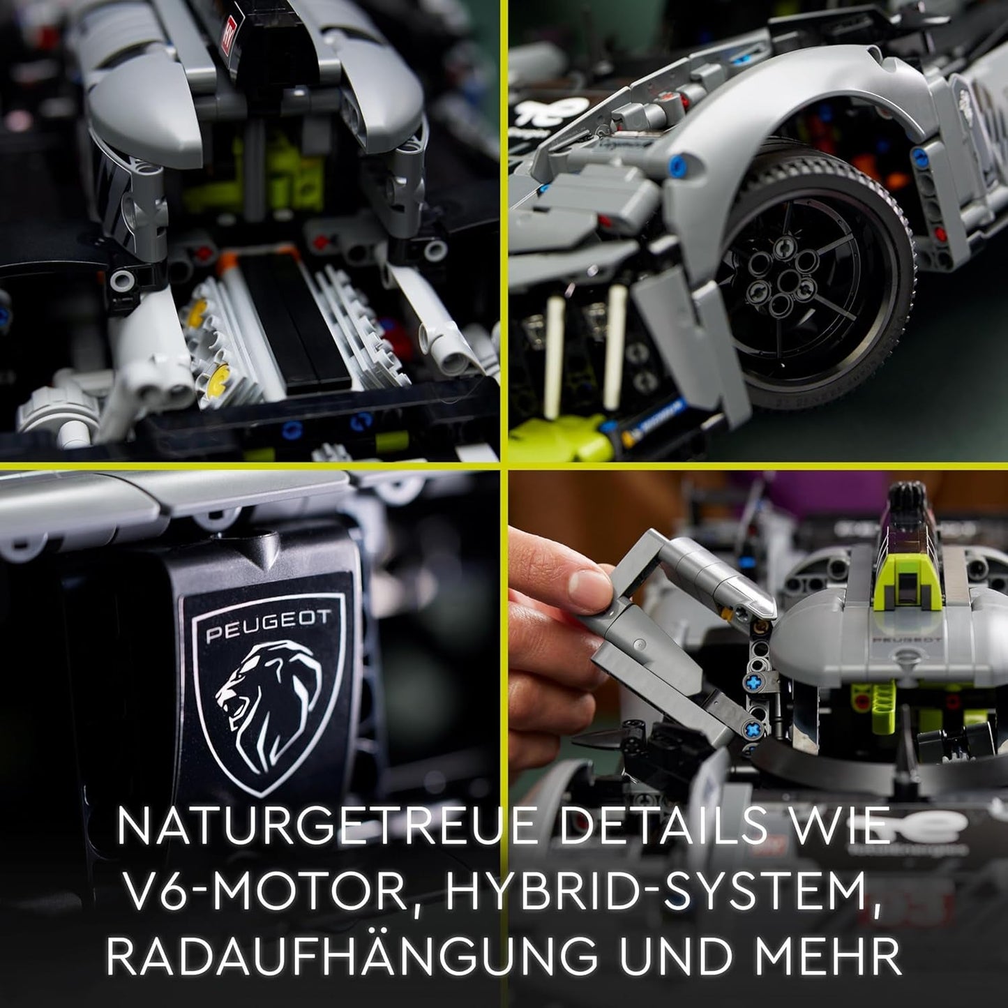 LEGO 42156 Technic Peugeot 9X8 24H Le Mans Hybrid Hypercar, mașină de curse legendară, kit model pentru adulți, scara 1:10, mașină de motorsport de colecție pentru jucători avansați Seturi de constructie Besuche den LEGO-Store