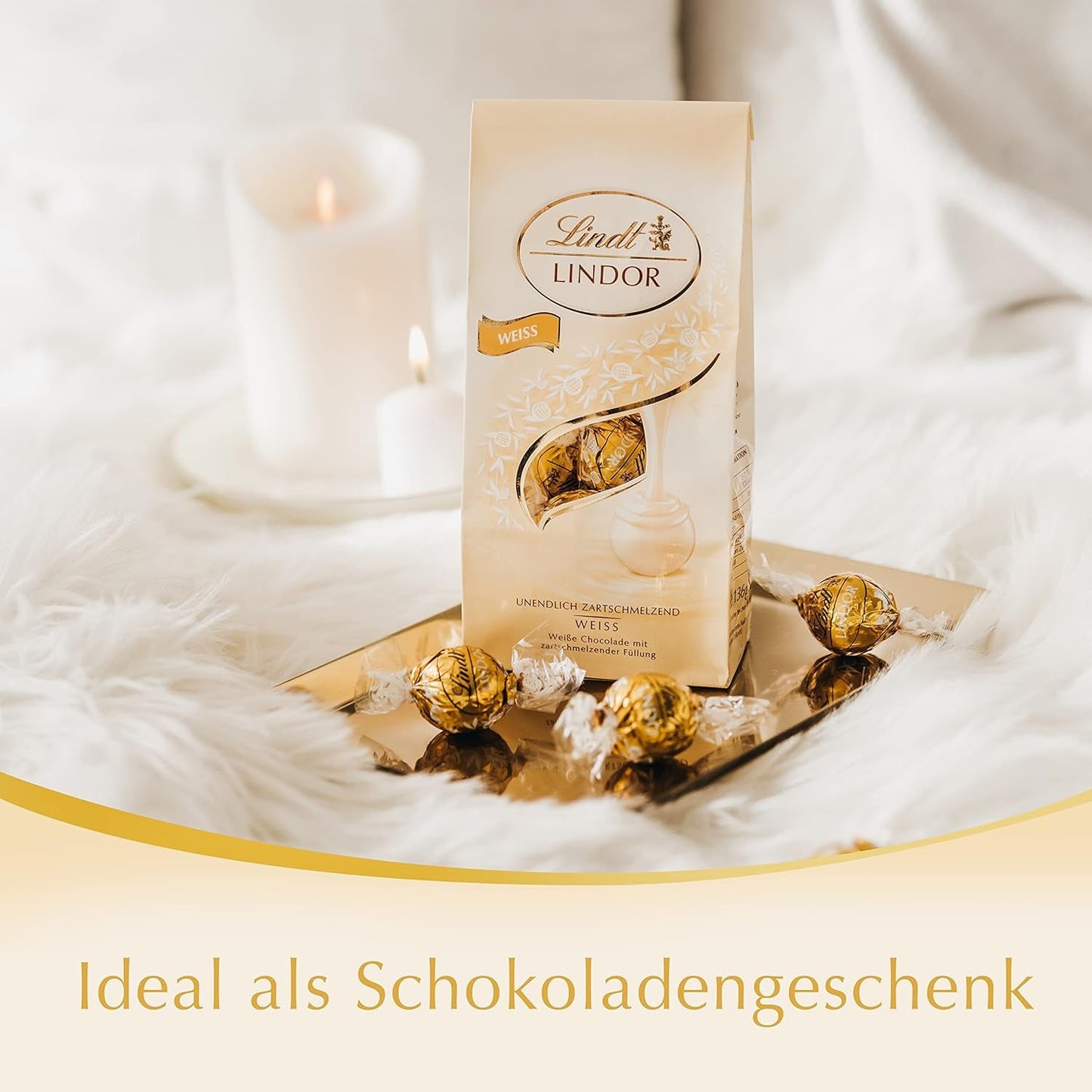 Bile de ciocolată albă Lindt LINDOR | Pungă de 137 g | Aprox. 10 biluțe de ciocolată albă cu umplutură care se topește în gură | Set cadou de ciocolată | Set cadou de ciocolată (Pachet de 2)