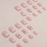 24 bucăți unghii pătrate albe pentru lipit pe unghii scurte cu model floral gradient roz presă pe unghii unghii artificiale unghii false pentru artă unghii pătrate franceze unghii artificiale pentru femei