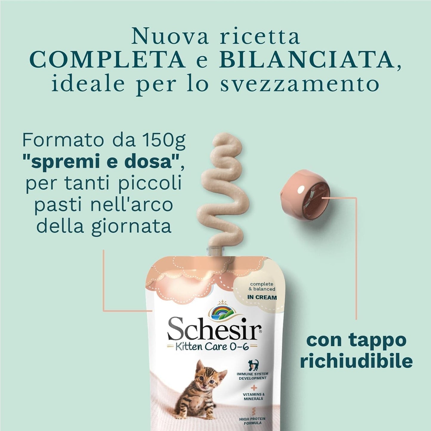 Hrană umedă pentru pisici mici cu cremă de pui și pui - Hrană umedă pentru pisici mici - Hrană umedă pentru pisici cu cremă de pui, fără cereale, cu conținut ridicat de proteine, vitamine și minerale (20 pliculețe x 150 g)