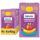 Pliculețe stoarcibile cu afine, măr și banane – 16 bucăți (4 pachete, 4 x 90 g fiecare), fără zahăr adăugat, fără gluten, ideale pentru gustări la pachet și pentru luate în voie