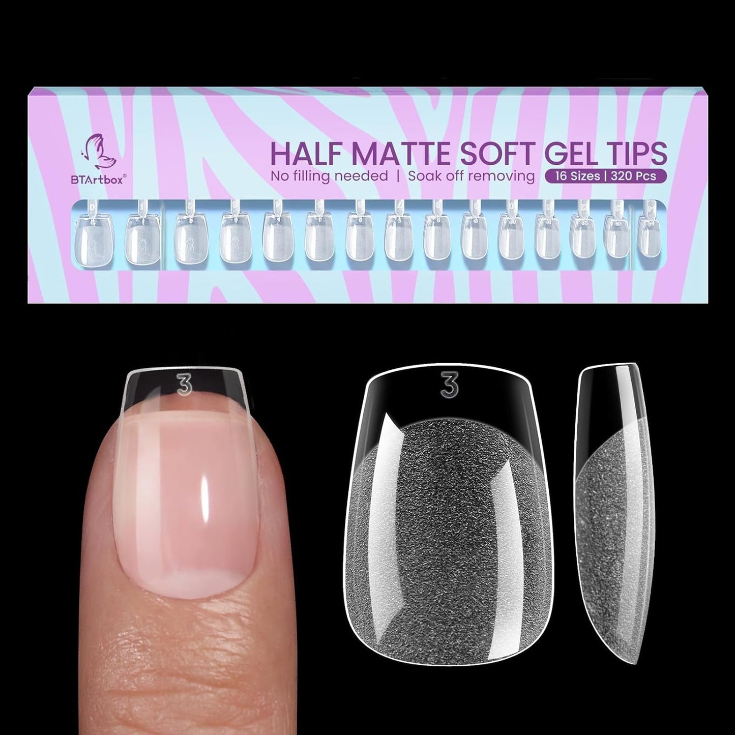 Btartbox Tipuri de Unghii Extra Scurte, Model Migdala – Acoperire Completă cu Gel X Tipuri de Unghii XS Moi pentru Unghii cu Gel – Preformate, Semi-mate, pentru Unghii Late, Salon, 320 Bucăți