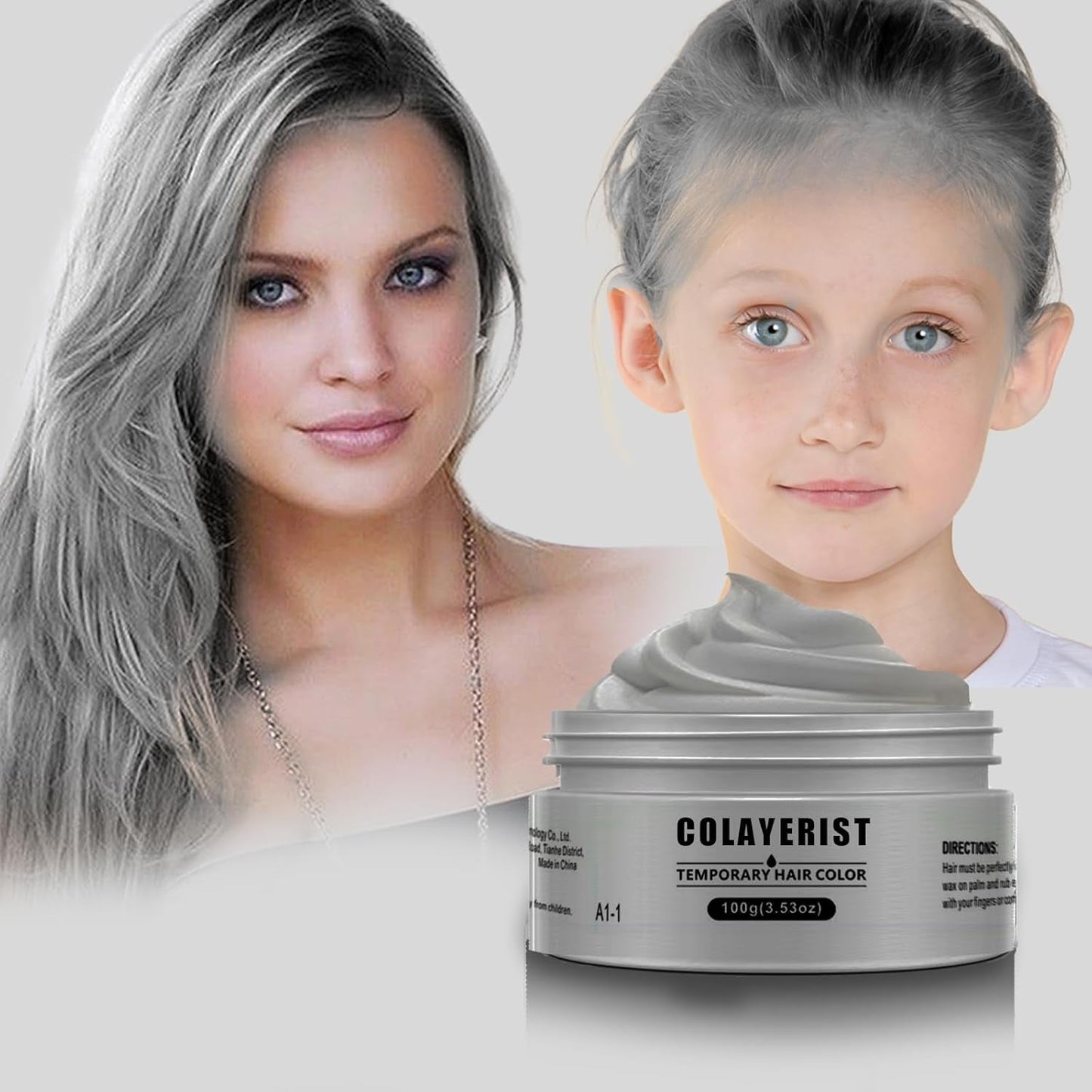 COLAYERIST Culoarea temporară a părului negru lavabil, ceară de colorare a părului pentru bărbați și femei, mascara de păr pentru petreceri sau cosplay, produse de colorare a părului fără mizerie Vopsea pentru par Naty Shop Gri argintiu