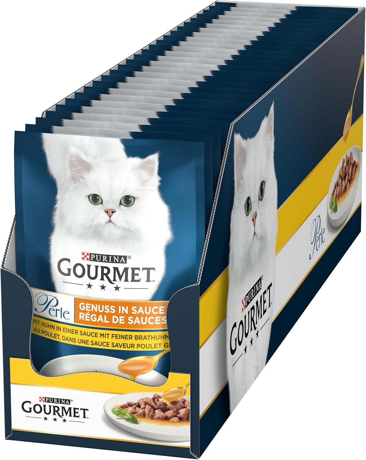 Hrană umedă pentru pisici Gourmet Perle Delight în sos cu pui, pachet de 26 (26 x 85g)
