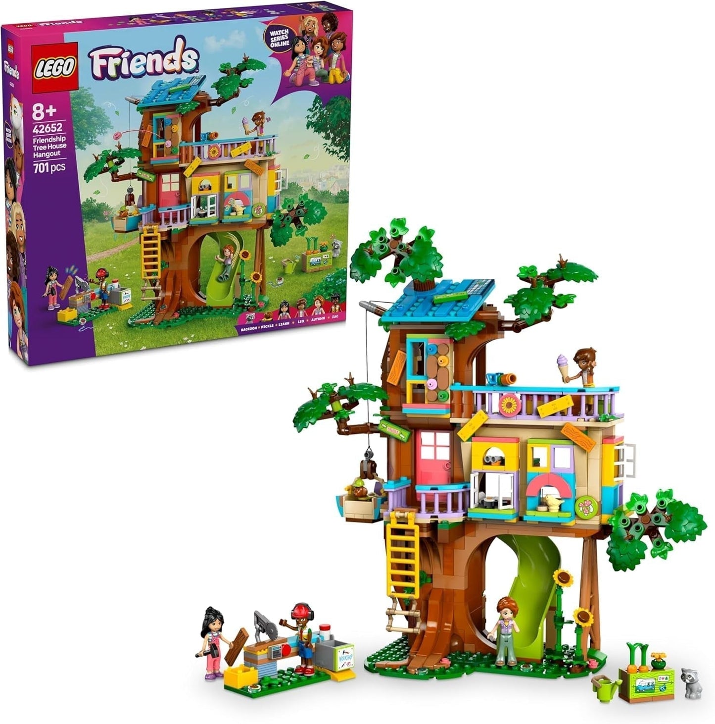 Casa din copac LEGO Friends, set de construit și jucat pentru jocuri de rol, casă de jucărie pentru fete de la 8 ani, set cu 4 minifigurine de personaje și 2 figurine de animale, idee de cadou pentru copii 42652 Seturi de constructie Besuche den LEGO-Store Titlu implicit