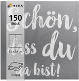 Șervețele de cocktail HEKU 'Schön Dass Du Da Bist', 3 straturi, 25X25Cm, 150 bucăți I Design elegant I Ideal pentru sărbători I Practic ambalate