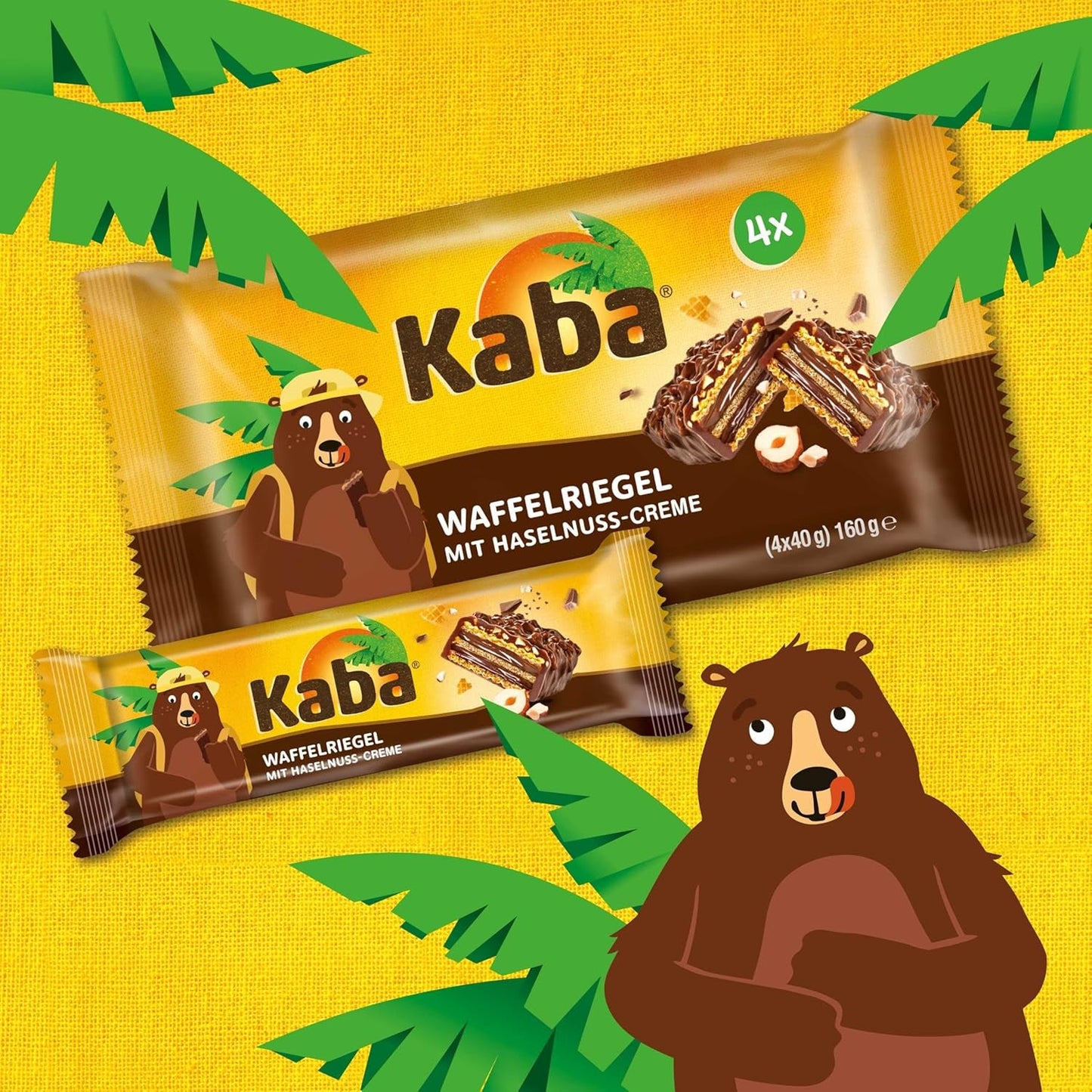 Batoane Kaba napolitane 40g, 4 batoane crocante umplute cu napolitane și cremă fină de alune de pădure, într-un pachet multiplu cu aromă originală Kaba