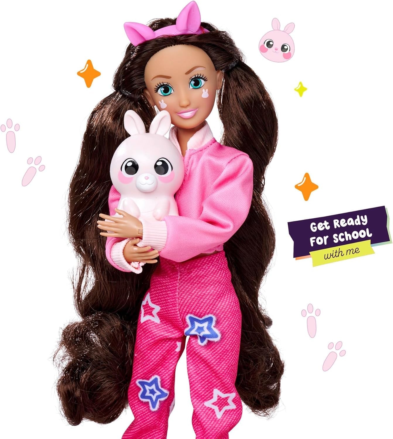 Simba 105953975 - Păpușă Kawaii Hi Dress-Up Lucy (26 cm) - Păpușă la modă articulată pentru coafat, Păpușă cu păr lung, iepure și accesorii, jucărie pentru copii de 4 ani și peste