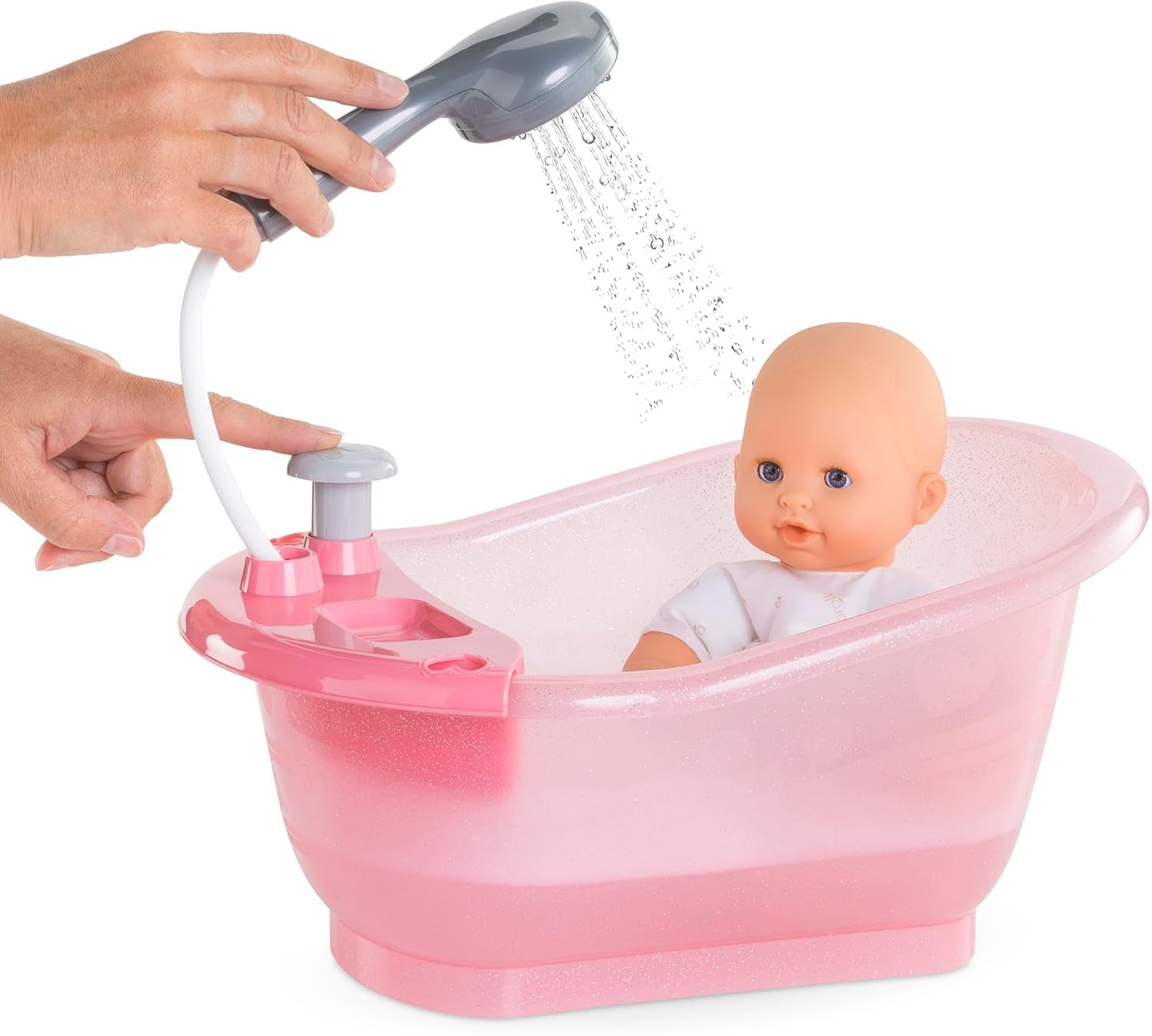 Corolle 9000141660 - Cadă de baie Mon Grand Poupon, cu funcție de pompă și rățușcă de cauciuc pentru toate păpușile de 30-36 cm, 32,5 cm, de la 3 ani