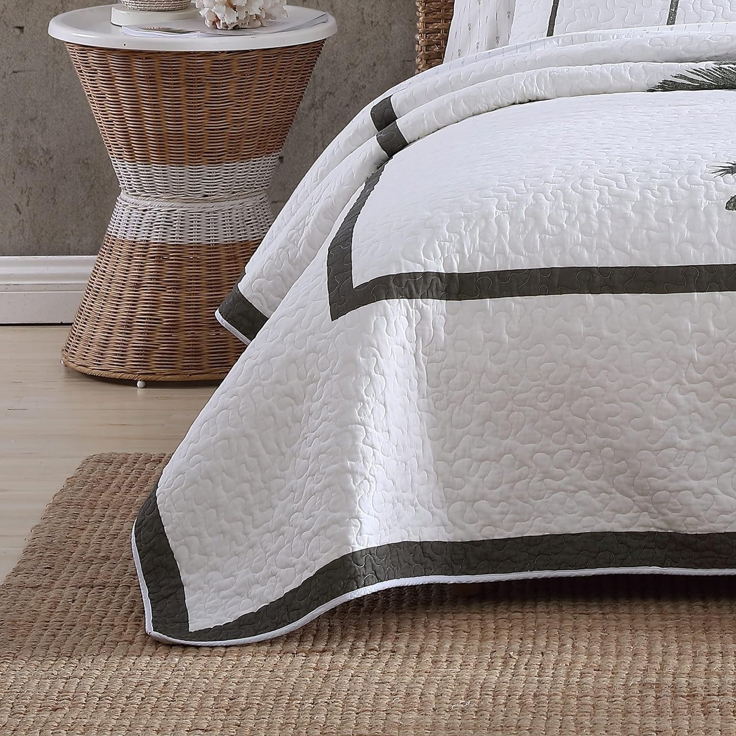 Tommy Bahama Palm Island Collection | Cuvertură - 100% bumbac, reversibilă, moale și respirabilă, pre-spălată pentru un plus de moliciune, pat king size, gri Plapumi si pilote Naty Shop