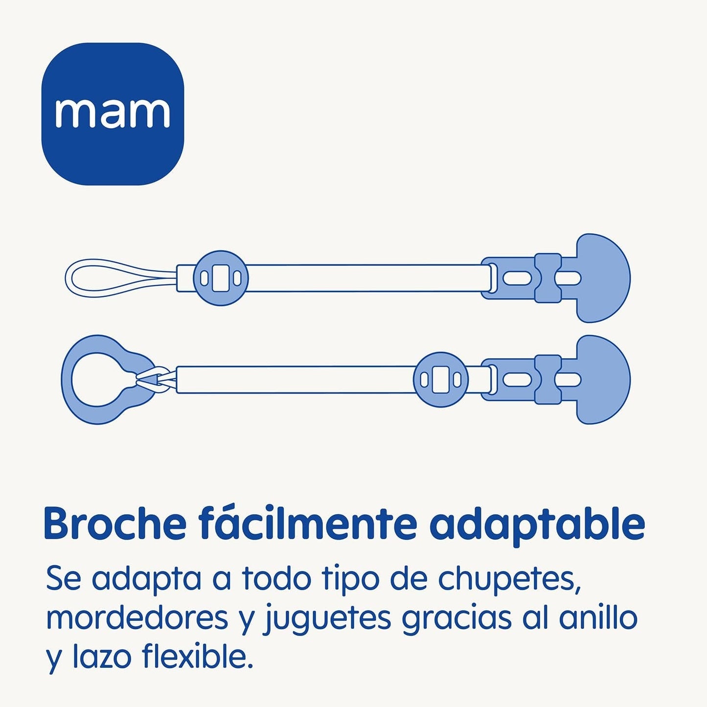 Suzetă MAM, adaptabilă la toate tipurile de suzete, inele de dentiție și jucării, lungime reglabilă, inclusiv husă pentru tetină, lavabilă, neutră, 1 bucată, asortate