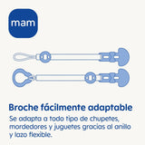 Suzetă MAM, adaptabilă la toate tipurile de suzete, inele de dentiție și jucării, lungime reglabilă, inclusiv husă pentru tetină, lavabilă, albastră, 1 bucată