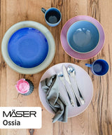 Set de veselă MÄSER 931736 pentru 4 persoane în aspect vintage mediteranean, serviciu combinat cu 16 piese în gri nisipos, ceramică, gri nisipos