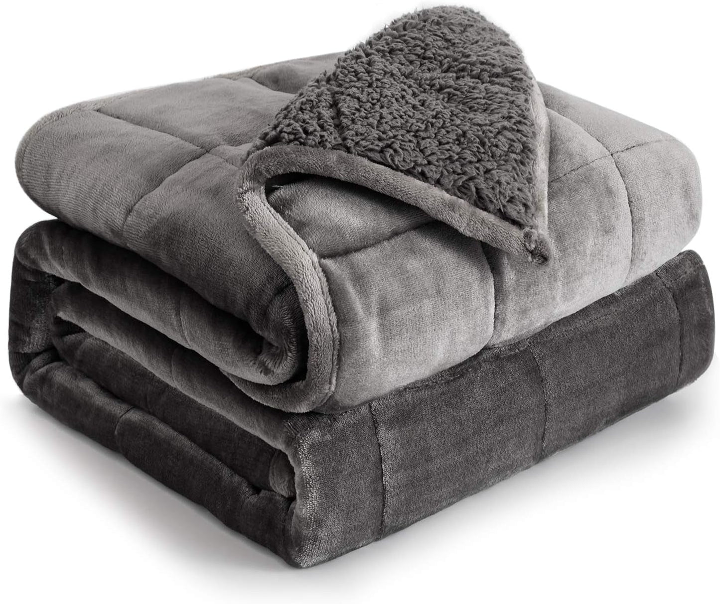 Pătură cu greutate Cottonblue, 6,8 kg, dimensiunea reginei, flanel, Shaggy, Sherpa, pătură cu greutate pentru adulți, pături cu greutate confortabile pentru a calma și relaxa, plapume grele, 152.4 X 203.2 Plapumi si pilote Naty Shop Gri 48 X 72 15 Lb