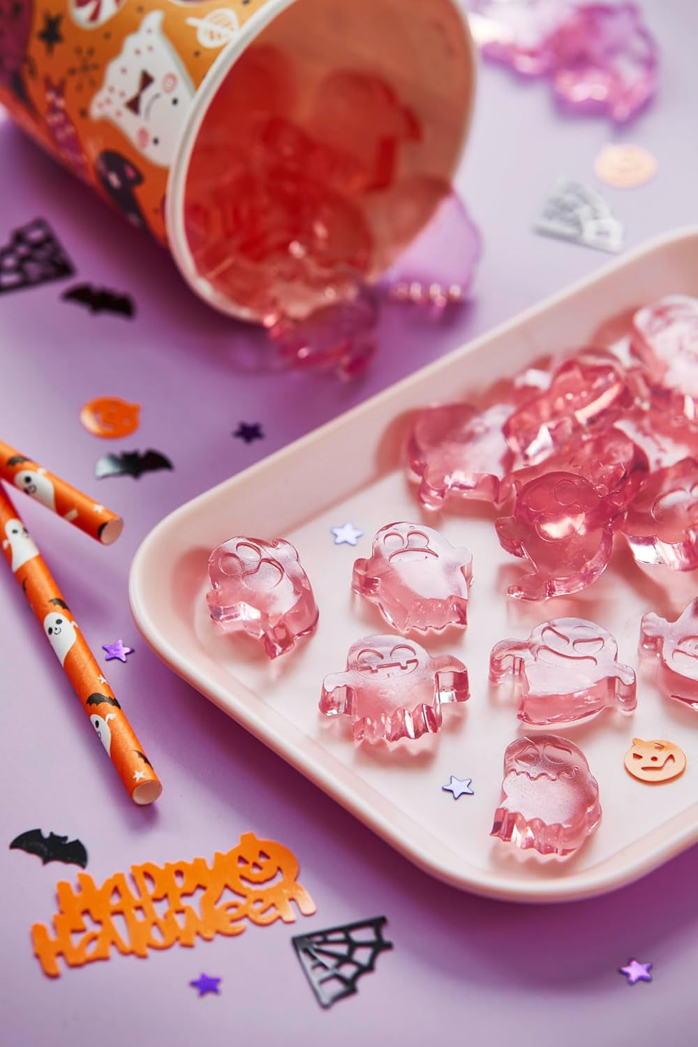HEITMANN KREATIV - Set creativ de gumă de mestecat cu fructe de Halloween - Coloranți pudră pe bază de plante - Roz - Gume de mestecat cu fructe DIY în formă de fantomă și aromă de zmeură