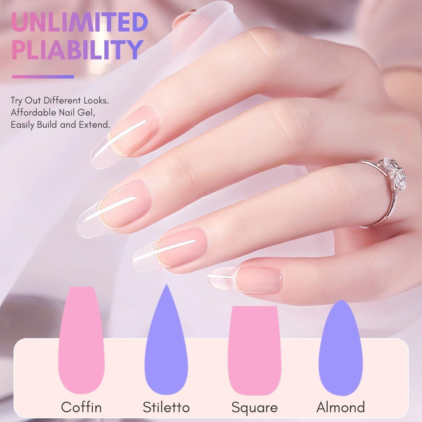Makartt Poly Nail Extension Gel - 50 ML Extension Builder Acrylic Poly Nägel Aufbaugel Extender Gel Für Gelnägel Für Nagelverlängerung, Nagelstärkung, Nail Art Dekoration(Transparent)