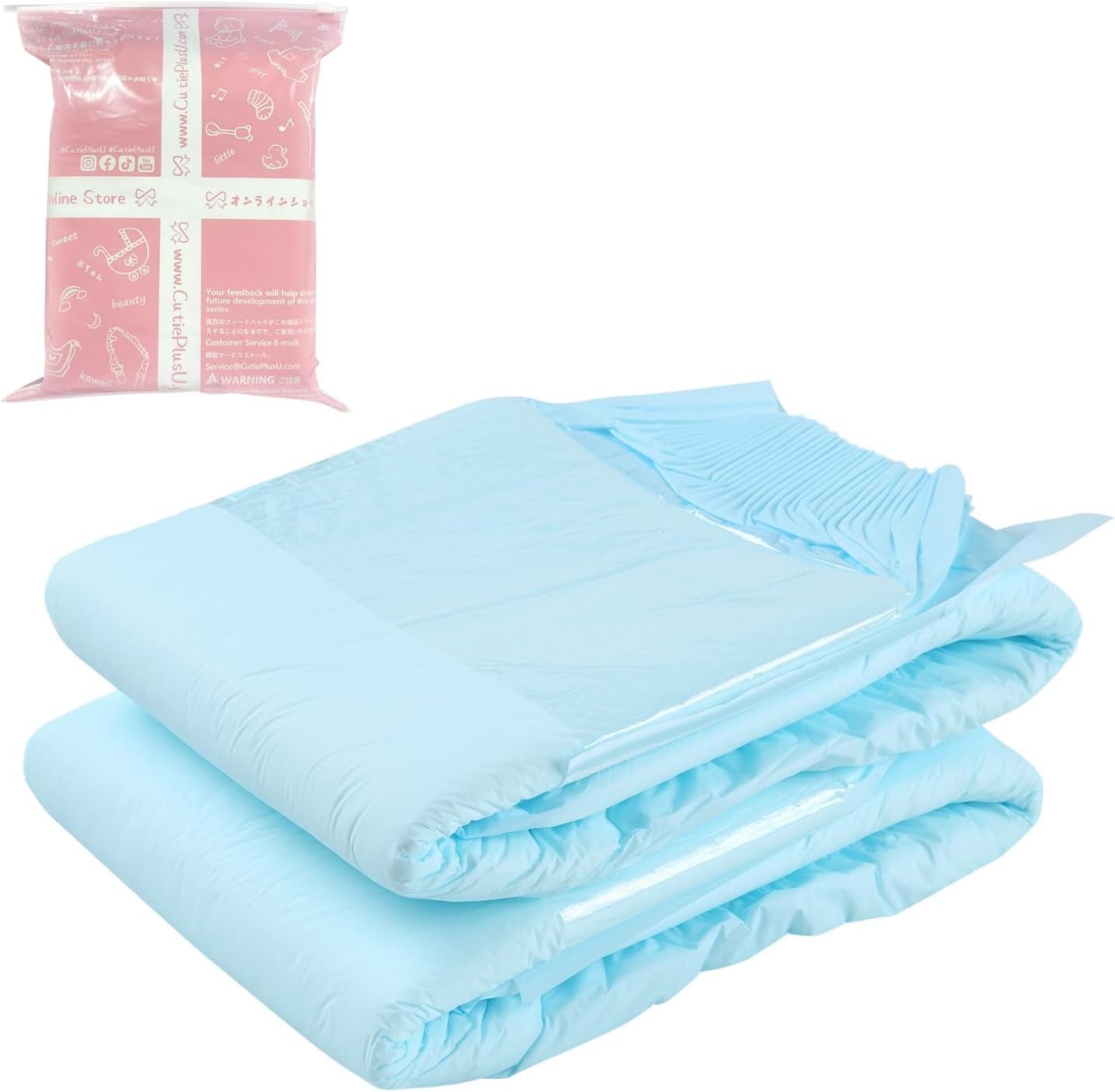 Scutece pentru adulți CutiePlusU, suprafață uscată, absorbție maximă peste noapte, scutec de incontinență de unică folosință – albastru, 2 bucăți (medii 71-96 cm)