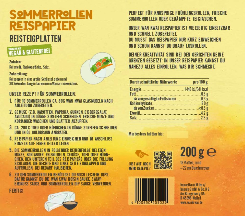 Hârtie de orez Wan Kwai Summer Roll 200g – Necesită înmuiere ușoară, perfectă pentru rulouri crocante de primăvară, rulouri proaspete de vară sau găluște la abur