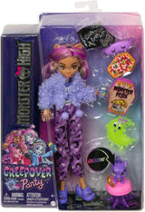 Păpușa MONSTER HIGH și accesorii pentru petrecerea în pijamale, păpușa Clawdeen Wolf cu pisică de companie, semilună, petrecere Creepover, HKY67
