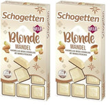 Schogetten Blonde Almond | Ciocolată albă cu caramel și bucăți de migdale | 100 g | Porționat convenabil (pachet de 2)