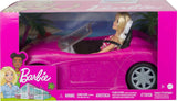 Păpușă Barbie și decapotabilă roz cu sclipici, anvelope realiste, logo, jucărie pentru vârste de la 3 ani în sus, DJR55
