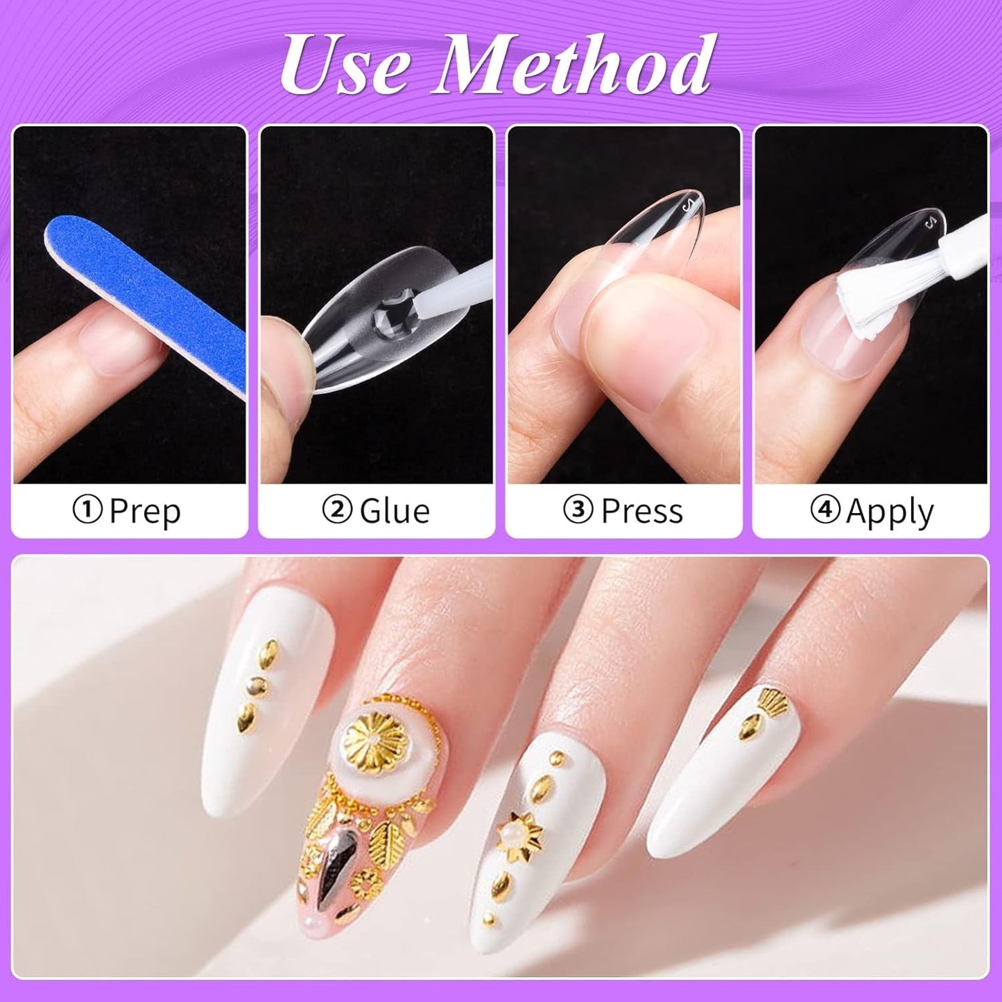 Becellen 500 bucăți vârfuri unghii artificiale, vârfuri unghii cu gel moale, acoperire completă, vârfuri pentru unghii cu gel, unghii artificiale pre-lustruite, set unghii cu lipici pentru nail art DIY (migdale)