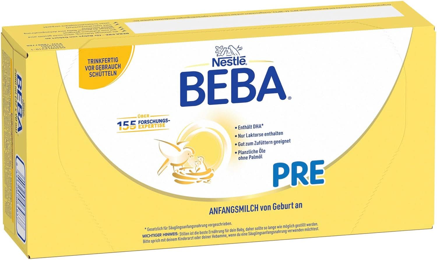 BEBA PRE Lapte inițial de la naștere, hrană pentru copii cu DHA, doar lactoză, fără ulei de palmier, pachet 3 (3 x 800 g) Naty Shop PRE 32 x 90 ml 32 x 90 ml