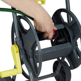 Cărucior furtun Relaxdays 45m, rolă mobilă pentru furtun de grădină și balcon, cu ghidaj pentru furtun, 76,5x44x41 cm, gri-galben