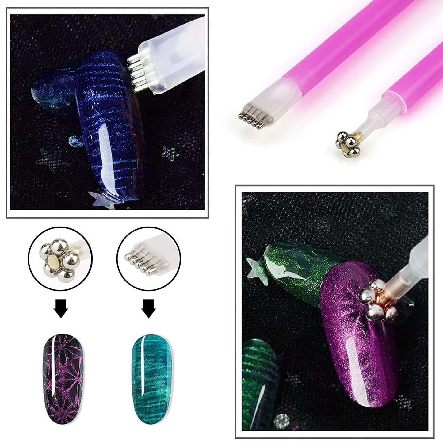 Nail Art Werkzeug Magnetstift, 10 Stück Nagel Magnet Stick Tool Set, Nagel Magnet Stift Und Starker Magnet Stock Punktierungsstifte Für DIY 3D Magnetisches Katzenauge UV Gel Polnisch Nagel Kunst