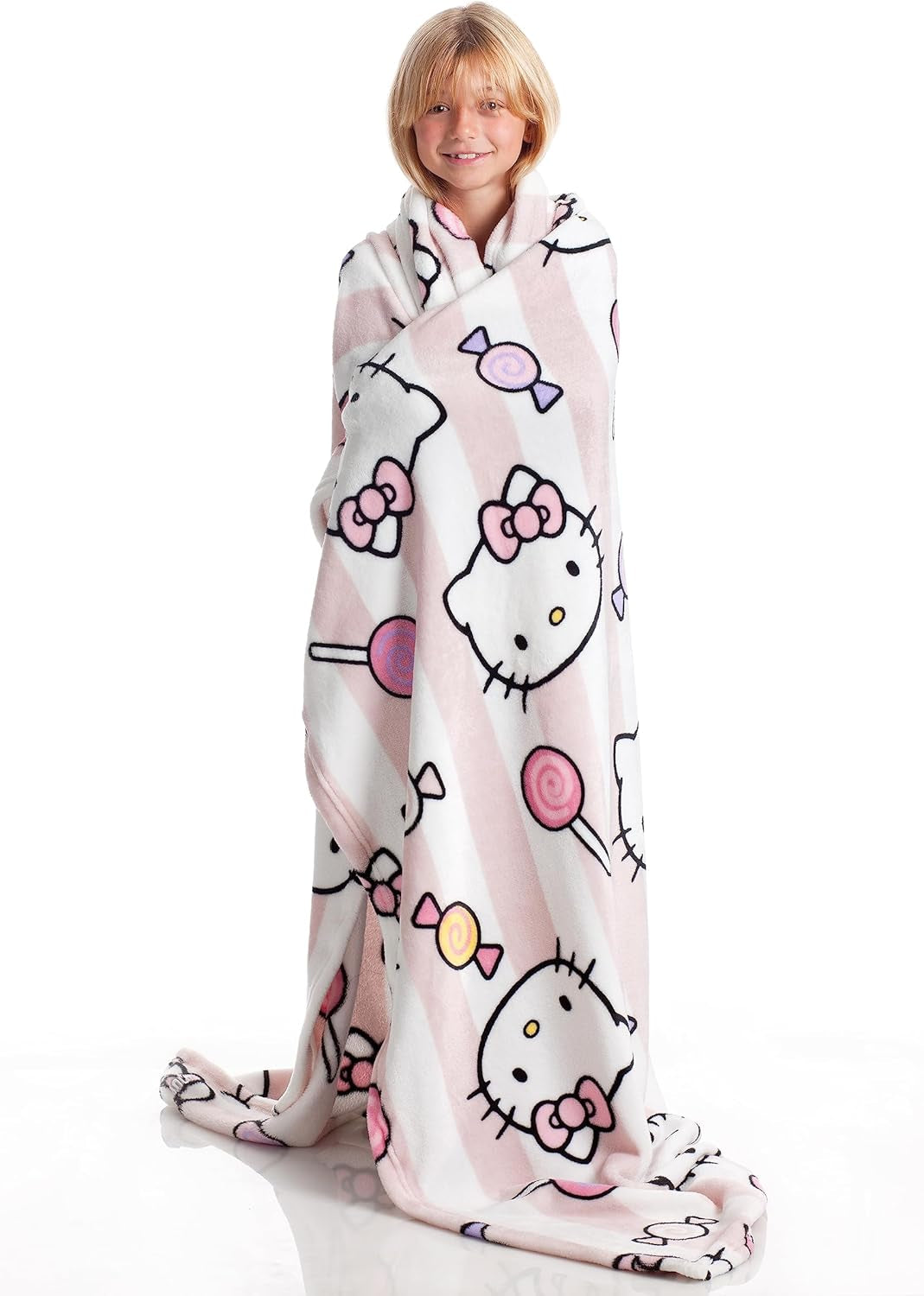 Cuvertură de pat Hello Kitty, roz, pătură moale 130X170Cm, cuvertură de pat din microfibră cuvertură de pat sau cuvertură de pat canapea. Calitate cu certificat Oekotex, Sanrio Paturi si Cuverturi Besuche den Kanguru-Store