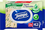 Șervețele umede de toaletă Tempo ''Gentle & Sensitive'' - Megapack - 16 pachete cu 42 de șervețele fiecare - Duo Packs - Aloe Vera naturală - Hârtie igienică, testată dermatologic, neutră pentru piele