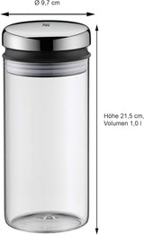 WMF Depot borcan de depozitare sticlă 1l, înălțime 21,5 cm, borcan de depozitare cu capac, recipient pentru boabe de cafea, borcan pentru cereale, borcan de depozitare a alimentelor cu deschidere mare de umplere (pachet de 4) Cutii depozitare alimente Naty Shop