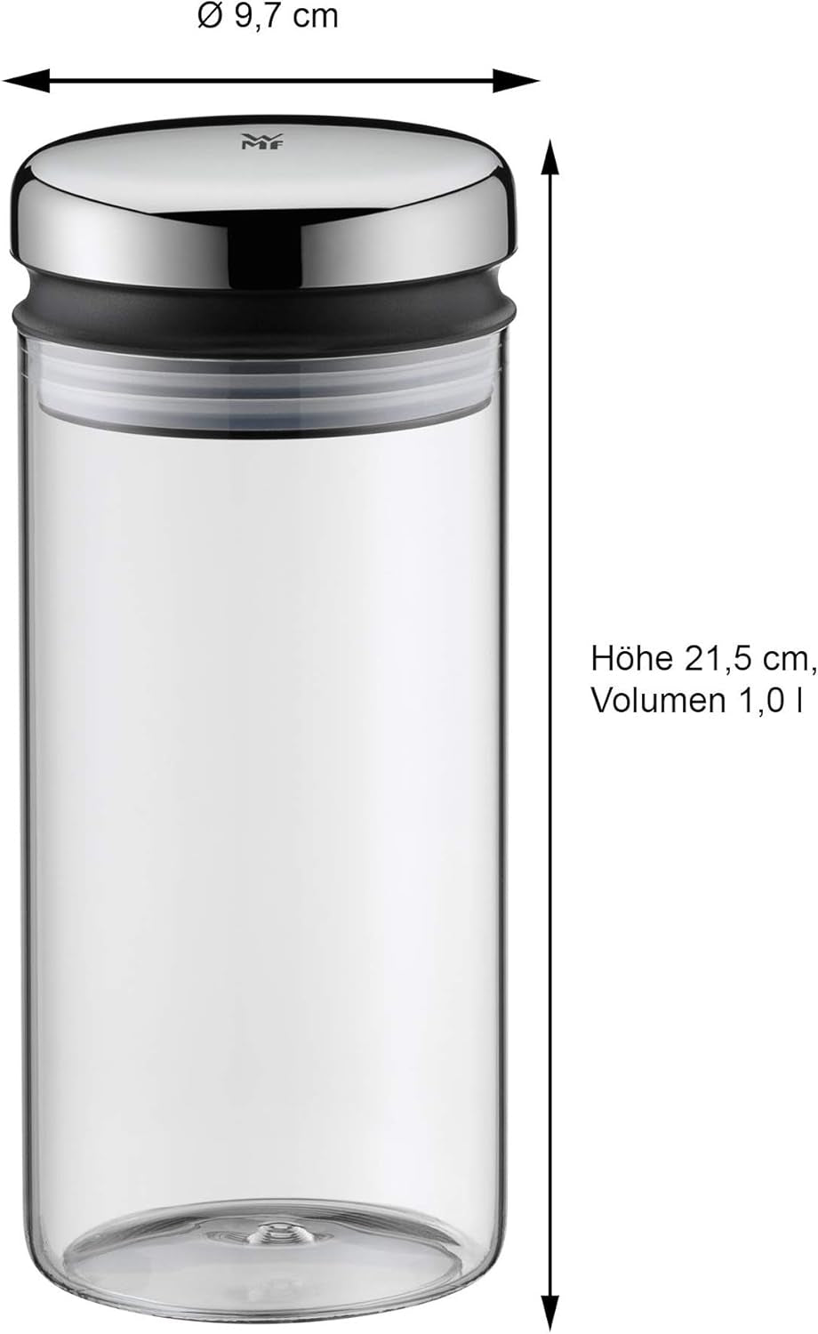 WMF cutie de cafea cu lingură de cafea Kult Cromargan din oțel inoxidabil cu finisaj mat 500g și borcan de depozitare 1 litru din sticlă Depot lavabil în mașina de spălat vase Cutii depozitare alimente Naty Shop