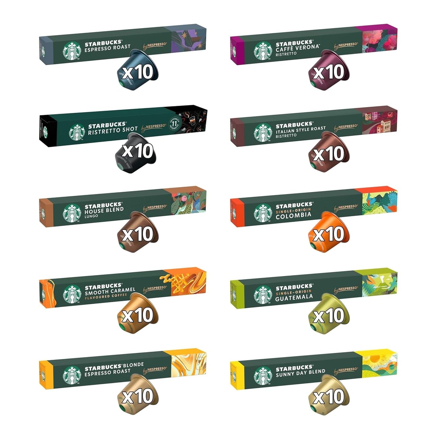 STARBUCKS Discovery Variety Pack by Nespresso, Kaffeekapseln mit einer Auswahl an hellen, mittleren und dunklen Röstungen, 10 x 10 (100 Kapseln) – Exklusiv bei Amazon
