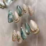 Mouyouglow Unghii False Magnetice Scurte, Roz Migdala Roșu Gradient Sclipici Cat Eye cu Lipici, Unghii Artificiale Roz Roșu Ombre Sclipici Fototerapie Pentru Femei și Fete