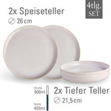 like. by Villeroy & Boch – Crafted Cotton Dinner-Set 4 teilig Weiß, Spülmaschinenfest, Mikrowellensicher, Geschirrset, Tafelservice Modern, Speiseteller, Tiefe Teller, Pottery-Look, Premium Porzellan