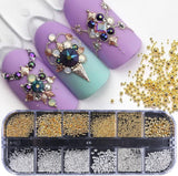 GZMAYUEN Nailart Perlen Micro Kaviar Für Nägel, 0.3-3Mm Goldene Silber Mini Kaviar Strasssteine, Weiß Beige Mini Nägel Perlen Mikroperlen Dekor Für Nägel